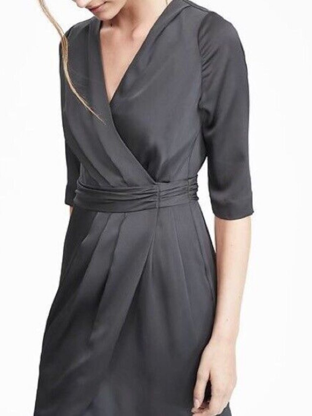 NWT Banana Republic Charcoal Gray V-neck 3/4 Sleeve Wrap Dress Size 00P